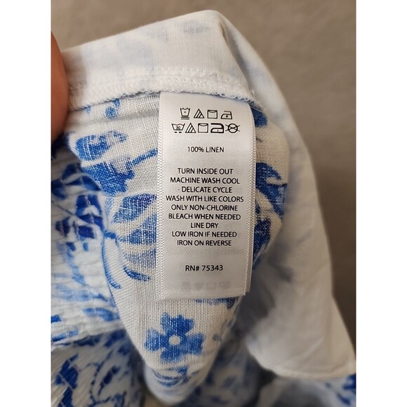 Joie Wide Leg 100% Linen Cropped Pants Womens XL White Blue Floral Pull On NWOT - Picture 7 of 8